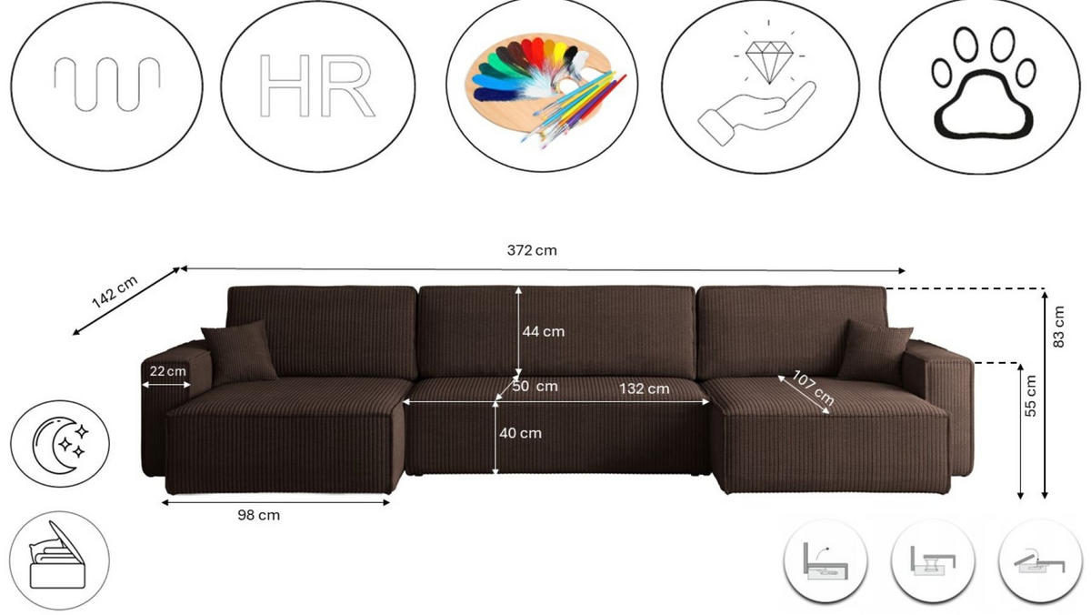 ECKSOFA Mit Schlaffunktion Und Bettkasten BEST U XL Stoff Poso Braun - Braun, Holz (142/372cm) - Kaiser Möbel