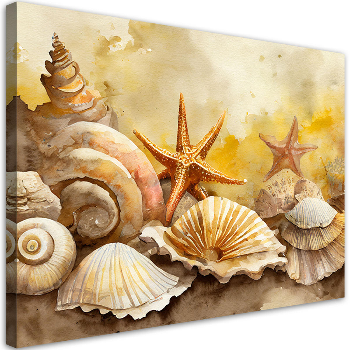 LEINWANDBILD Muscheln und Seesterne gemalt - Gelb, Textil (100/70cm) - Feeby