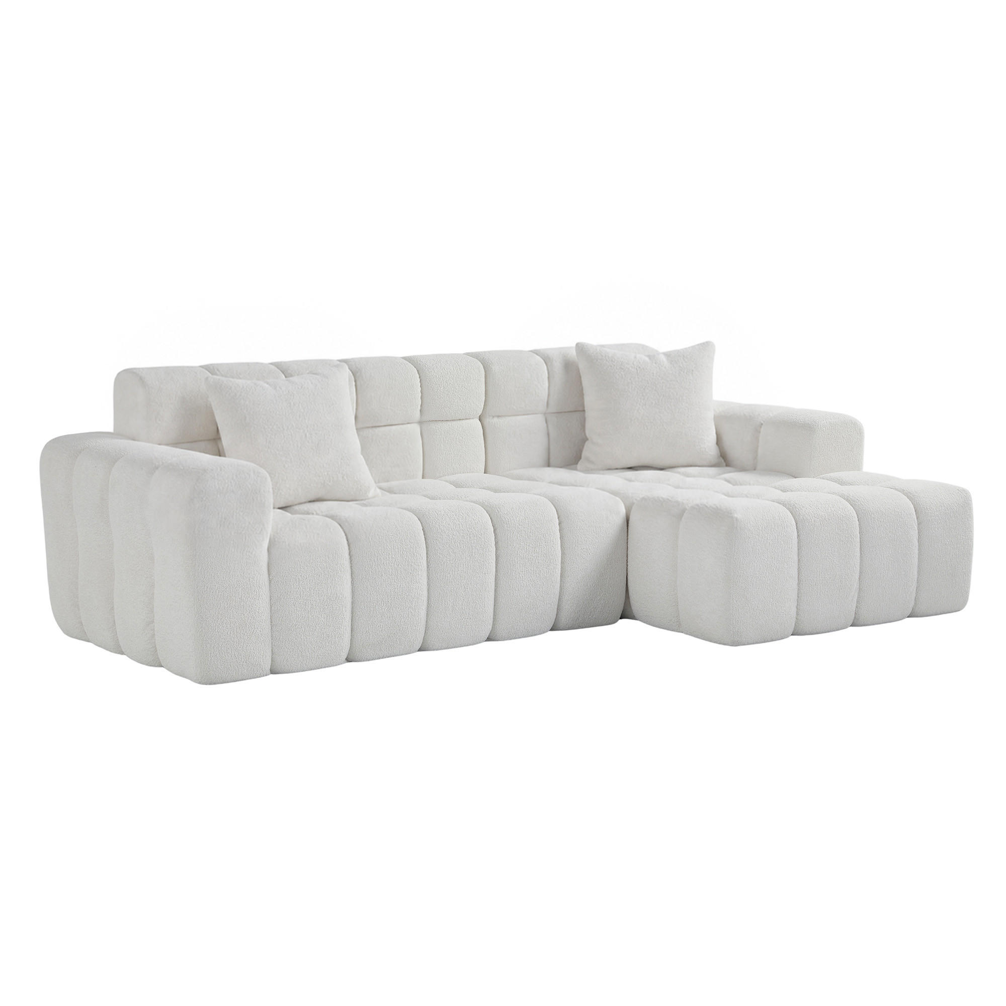 ECKSOFA modular 250/150/65 cm Weiß aus Velours mit Chaise Longue - Weiß, Textil (150/250cm) - MIVRAY