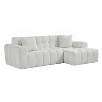 ECKSOFA modular 250/150/65 cm Weiß aus Velours mit Chaise Longue - Weiß, Textil (150/250cm) - MIVRAY