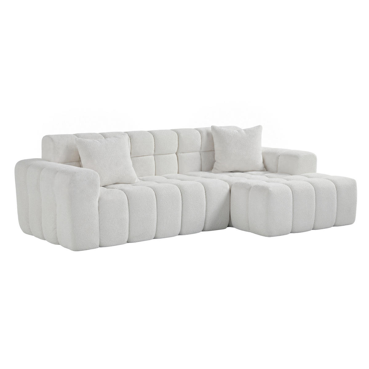 ECKSOFA 249,94x100x75 cm Weiß aus Cordvelours mit Schaumstoffpolsterung und Ottomane - Weiß, Textil (99.9/249.9cm) - Modfu