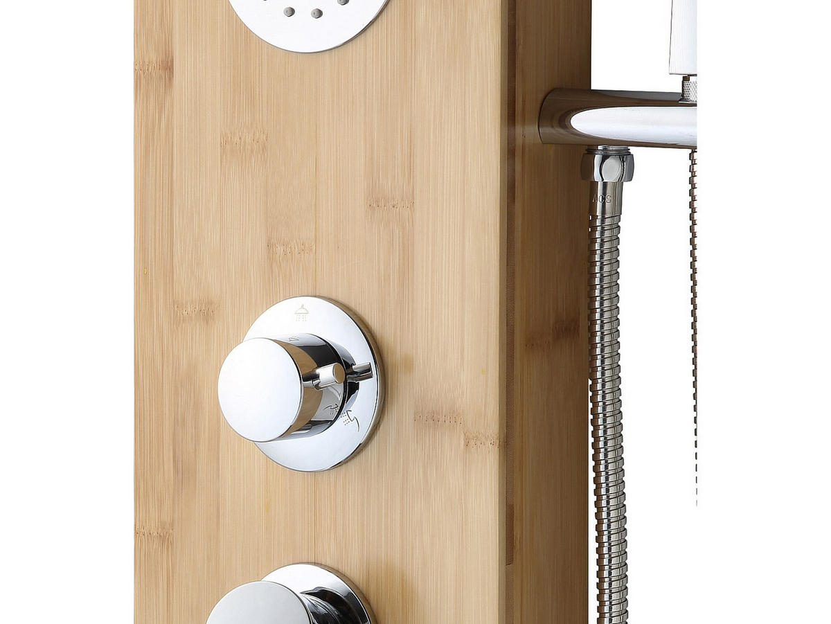 MASSAGE Duschsäule mit Regendusche - 20 x 140 cm - Bambus - TISSIA - Naturfarben, Holz (20/140/20cm) - Vente-Unique