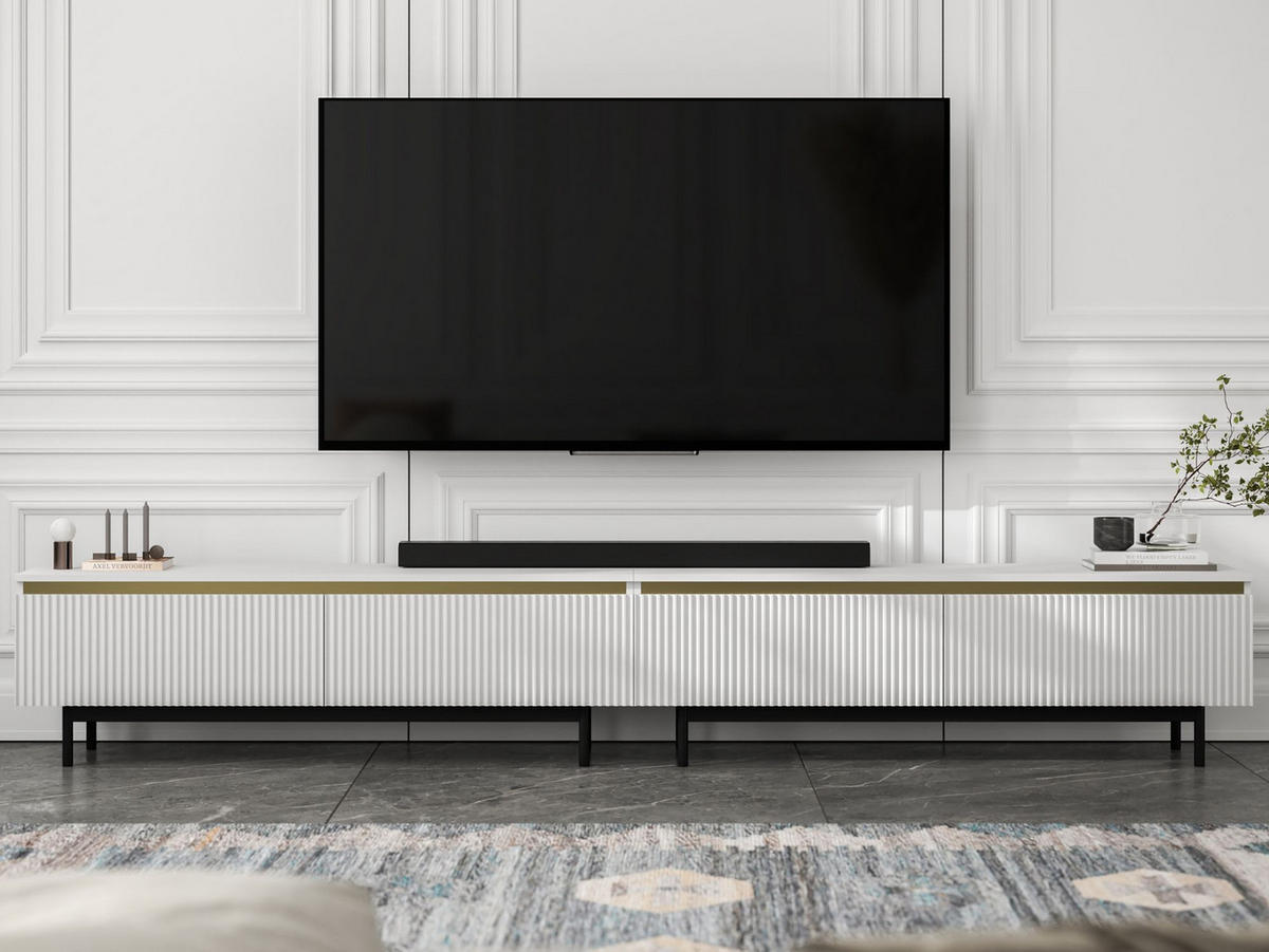 TV-LOWBOARD 2-er Set Selene Weiß Matt mit Metallrahmen 140 cm - Schwarz/Weiß, Holzwerkstoff/Metall (280/44/35cm) - Meble Lindner