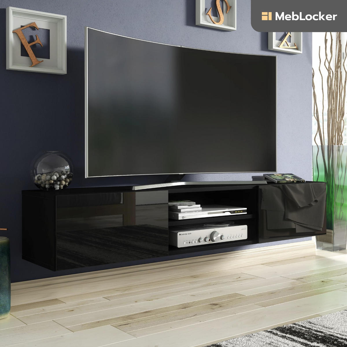 TV Schrank Schwarz mit HochglanzFronte 120 x 30 x 35cm Wohnzimmer Möbel - Schwarz Hochglanz, Holzwerkstoff (120/30/35cm) - MebLocker