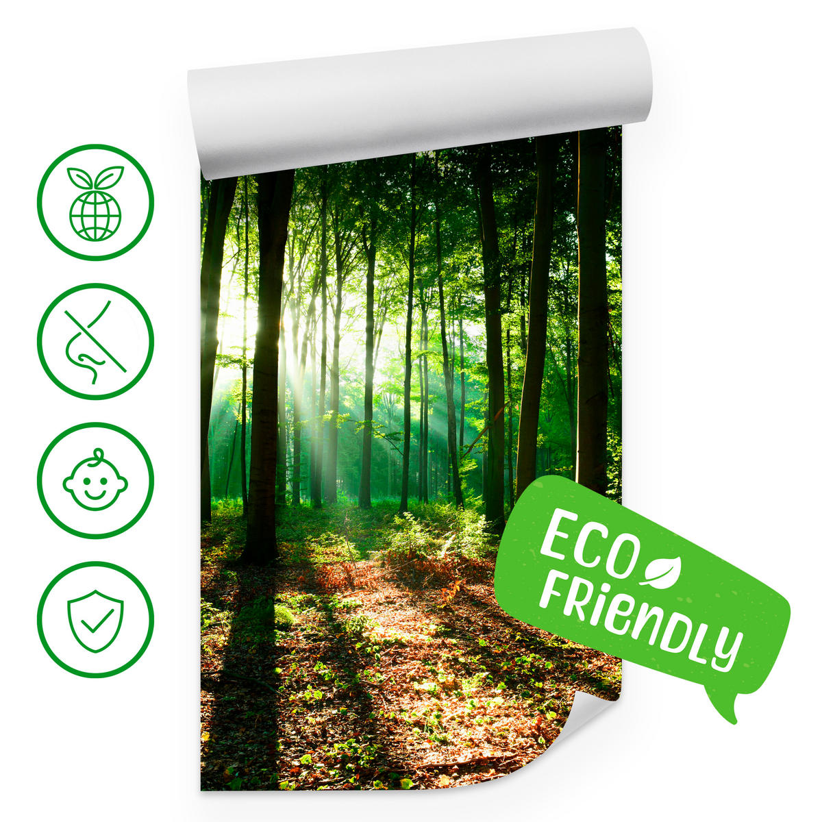 FOTOTAPETE für Wohnzimmer Sonnenstrahlen Wald Bäume Blätter 250x175 - Beige/Braun, Papier (250/175cm) - Muralo