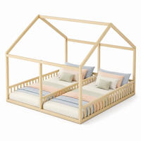 HAUSBETT 90/200 cm & 90/200 cm in Natur Kinderbett mit Mittelgitter und Schutzgeländern - Naturfarben, Holzwerkstoff (90/200cm) - STILVORA