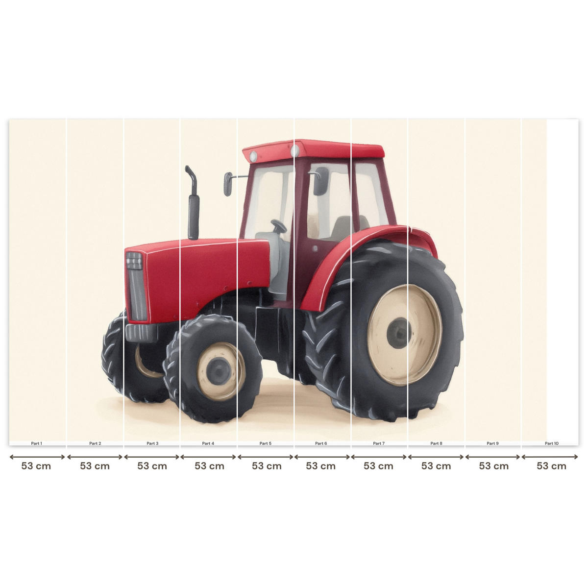 KINDERTAPETE - Traktor - Minimalistisch - Illustration - Rot - 500x300 cm - Rot, Papier (500/300cm) - OnlyWow