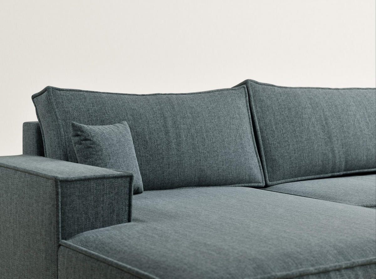 WOHNLANDSCHAFT Kyoto Blau Webstoff - Blau/Schwarz, Holz/Holzwerkstoff (398/70/148cm) - Maison de Reve