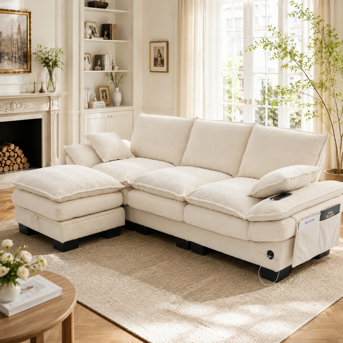 ECKSOFA DE-33750 modular mit Stauraumhocker Beige - Beige, Metall (260/132cm) - ComfortXL