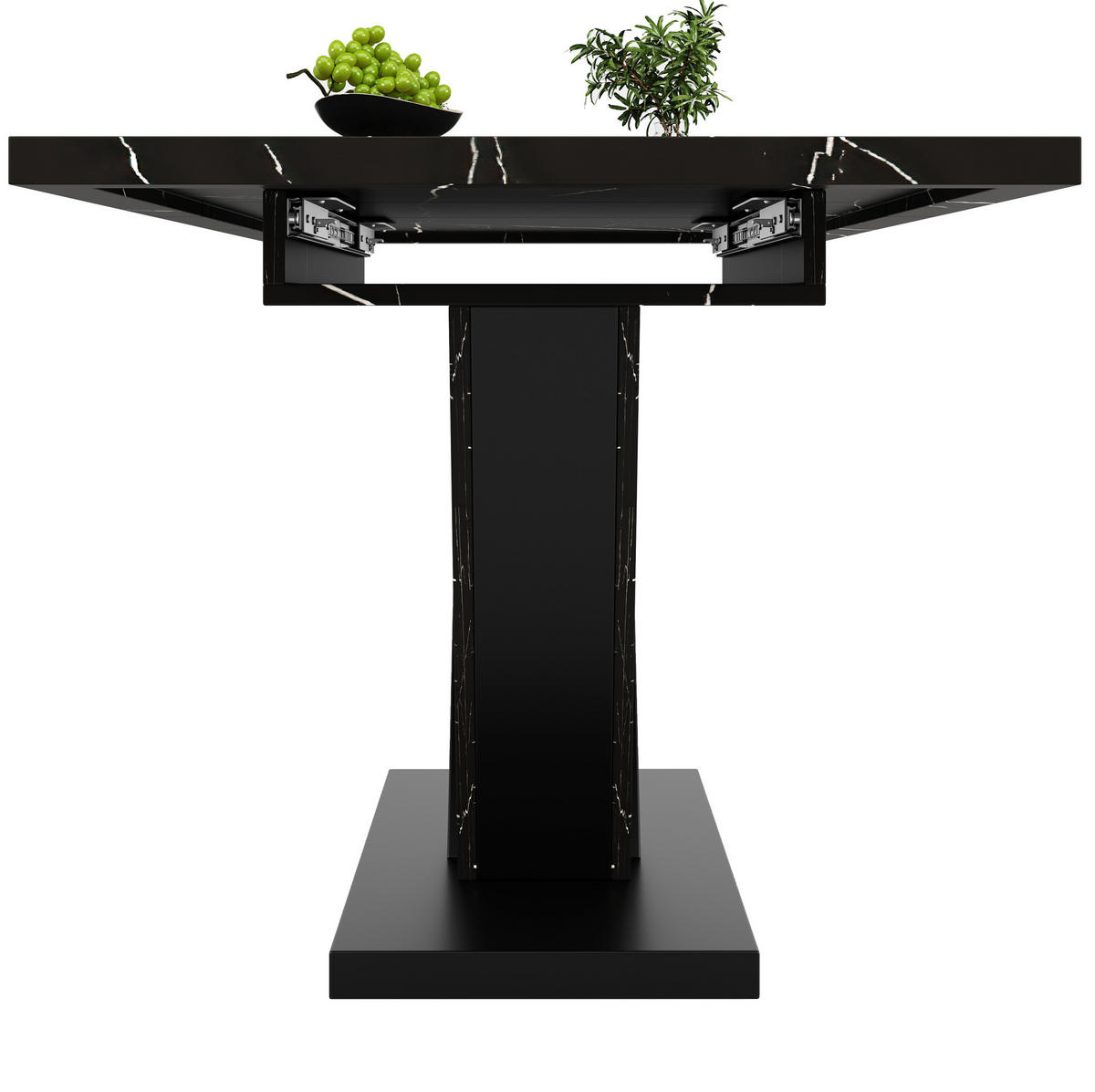 AUSZIEHTISCH 120-160/75/75,5 cm in Schwarz mit Marmormuster & Metallgestell - Schwarz, Holzwerkstoff (160/75/75.5cm) - BEAOK