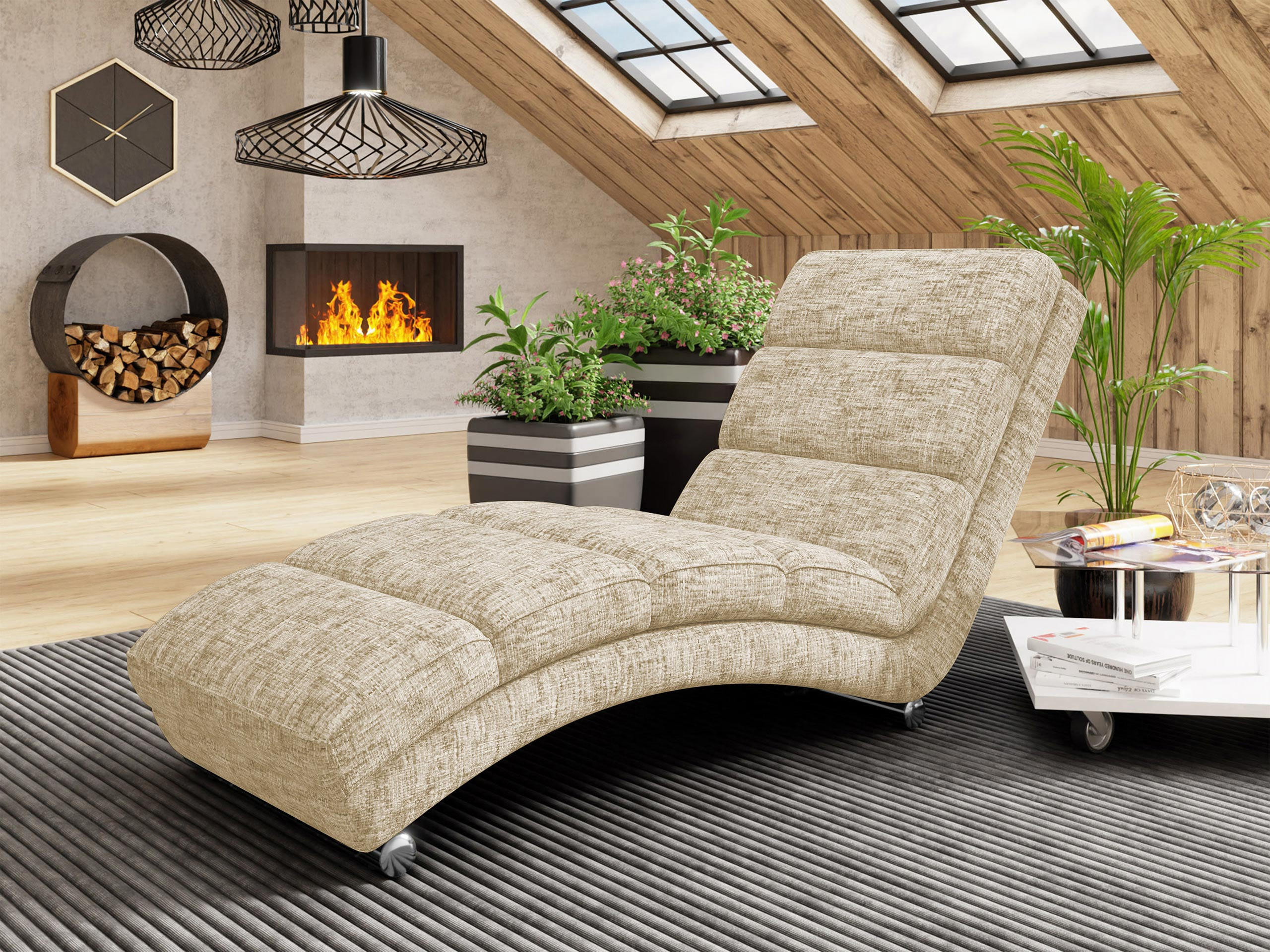 RELAXLIEGE Holiday Premium - Chromfarben/Beige, Holz/Textil (62/84/180cm) - MIRJAN24