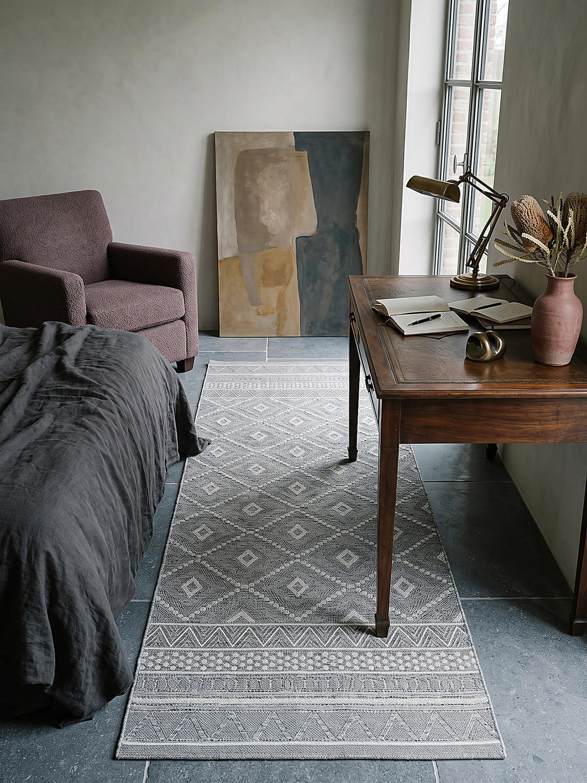 LÄUFER ESERA Ethno-Rauten Polypropylen Grau 67 x 180 cm - Grau, Textil (67/180cm) - KADIMA DESIGN