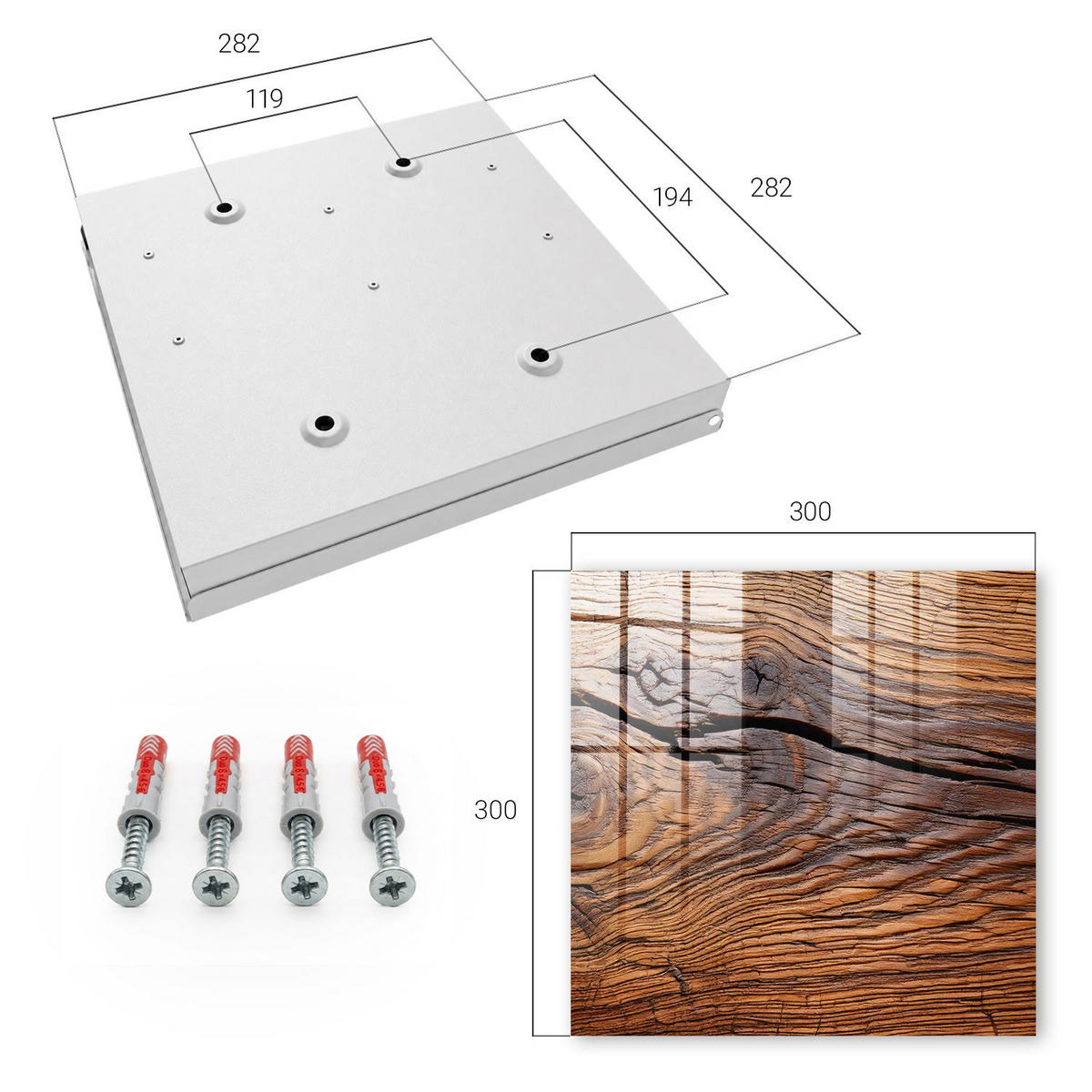 SCHLÜSSELBOX Weiß 30x30 cm – Türöffnung nach rechts - Holzstruktur - Braun, Metall (30/30/5cm) - TULUP