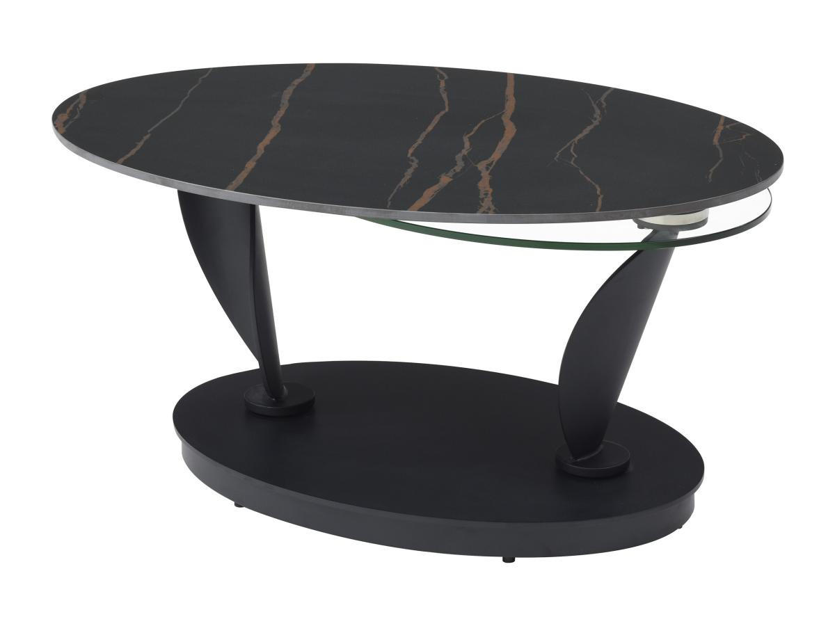COUCHTISCH mit drehbaren Tischplatten - Keramik, Sicherheitsglas & Metall - Marmor-Optik Schwarz - MANEYA - Schwarz, Glas (150/60/43cm) - Vente-Unique