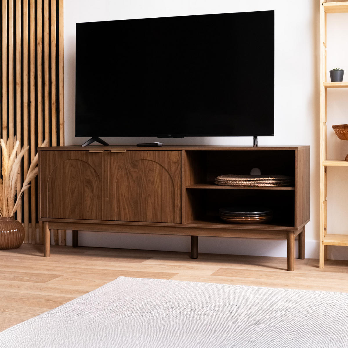 TV-STÄNDER NOLAN Nussbaumholzfarbe Stil Skandinavischer - Goldfarben/Braun, Holz/Metall (40/60/140cm) - Sicaan