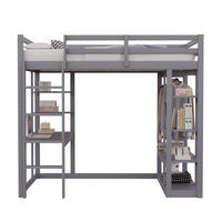 HOCHBETT 140/200 cm aus Holzwerkstoff mit Schreibtisch, Regalen und Kleiderstange, Grau - Grau, Holzwerkstoff (140/200cm) - Redom
