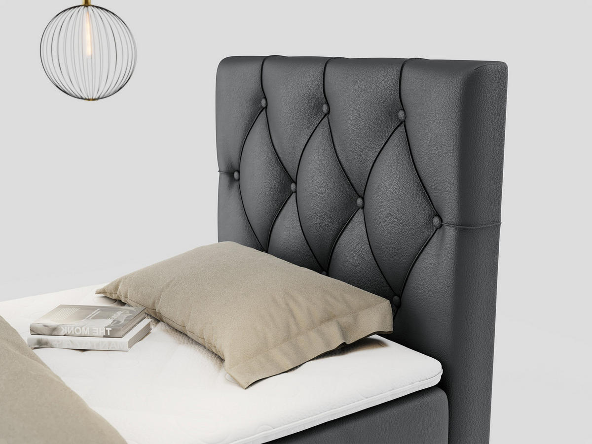 BOXBETT ALDA 90/200 Dunkelgrau Kunstleder - H4 - Rechts Seite - Dunkelgrau, Holz/Textil (90/200cm) - MKS