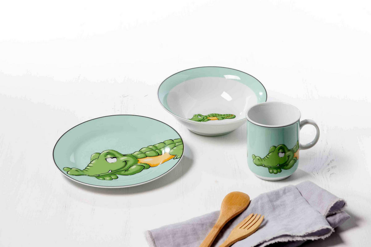 GESCHIRR-SET MIT KINDERBECHER Happy Zoo Krokodil bunt 7er Set - Multicolor, Kunststoff (1/1/1cm) - Ritzenhoff Breker
