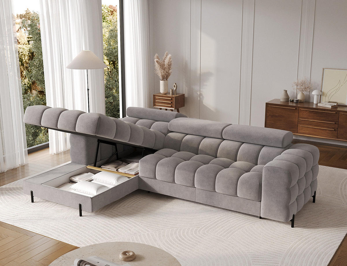 ECKSOFA Neviro L - Grau (Aura 04) - Grau, Holzwerkstoff (285/181cm) - Möblo