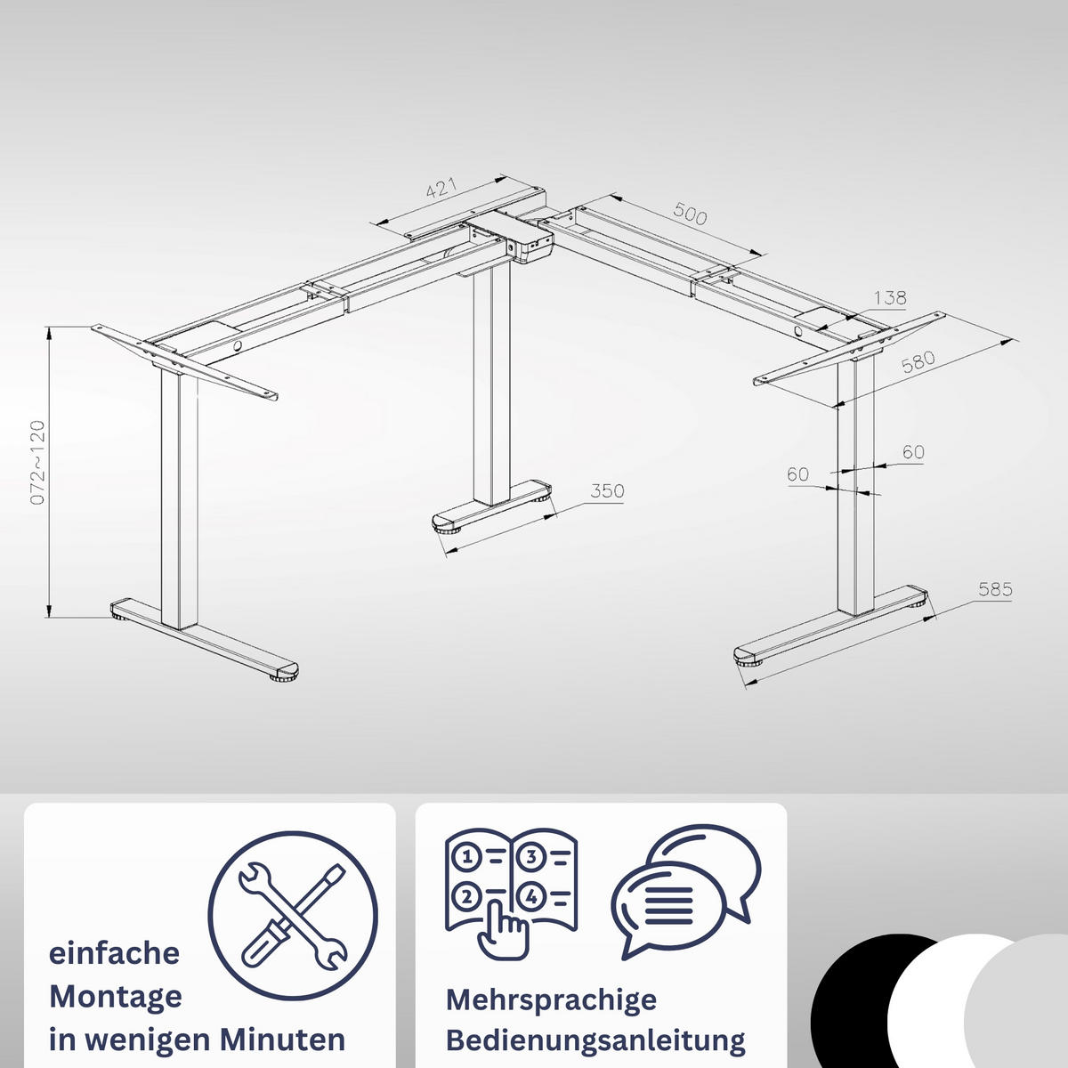 ECK TISCHGESTELL HÖHENVERSTELLBAR Lift L7 grau - Grau, Metall (68/180/118cm) - Albatros