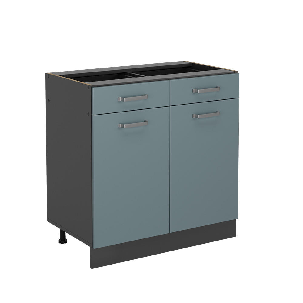 KÜCHENUNTERSCHRANK R-Line Blau-Grau 80 cm ohne AP - Anthrazit/Blaugrau, Holzwerkstoff (80/81.6/46cm) - Vicco