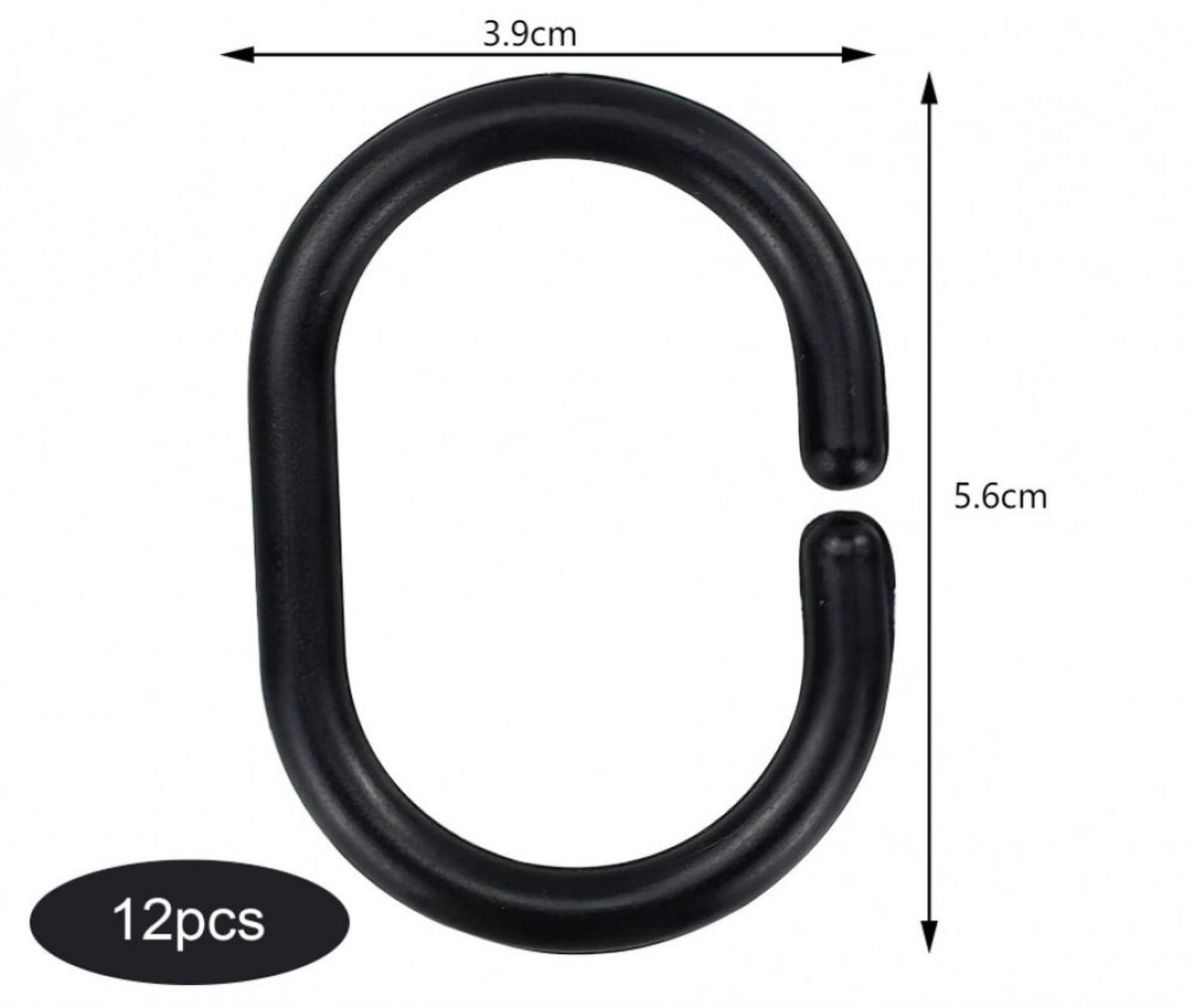 DUSCHVORHANGRINGE Schwarz Kunststoff resistent - Schwarz, Kunststoff (3.9/5.6cm) - MCBOSON