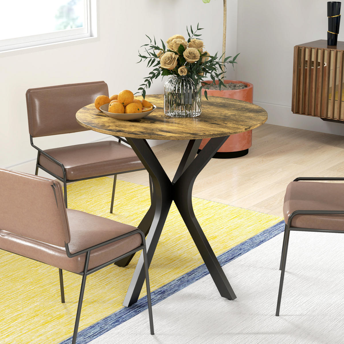 ESSTISCH, Runder Küchentisch, Moderner Esszimmertisch mit Spider-Stahlgestell - Braun, Holzwerkstoff (78/78/75cm) - HOMCOM