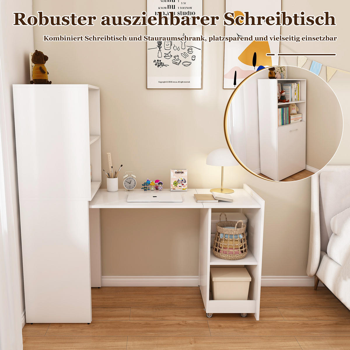 ECKSCHREIBTISCH DE-37446 ausziehbar mit verstellbaren Ablagen Weiß - Weiß, Holzwerkstoff (40/55/136cm) - ComfortXL