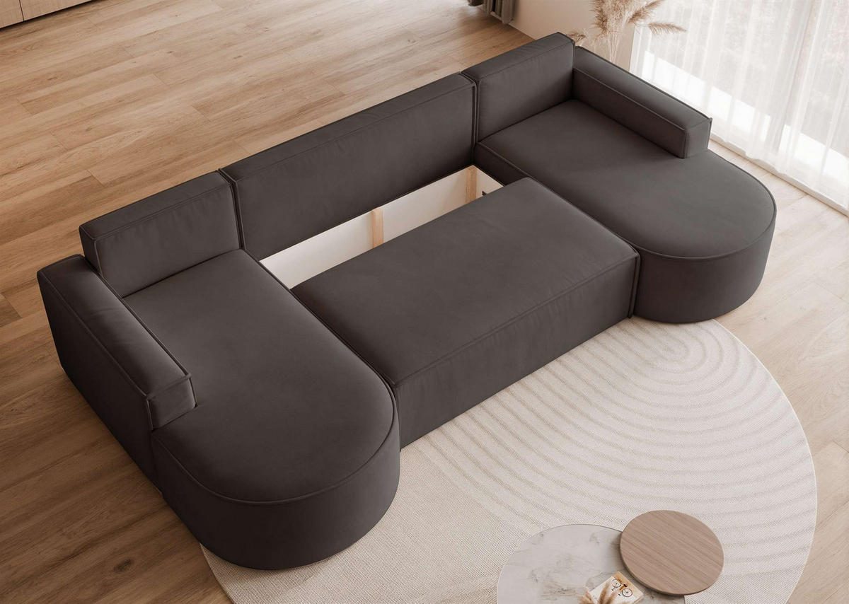 WOHNLANDSCHAFT U-Form mit Schlaffunktion, Schwarz - Schwarz, Textil (316/88/157cm) - Idohome