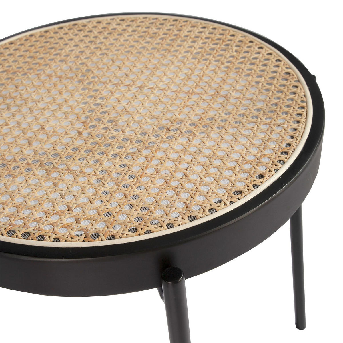 ECKTISCH Runder aus Rattan, schwarzem Holz und schwarzem Stahl Ø52/52 cm - Schwarz/Naturfarben, Naturmaterialien/Holzwerkstoff (52/52/52cm) - ANGEL CERDA