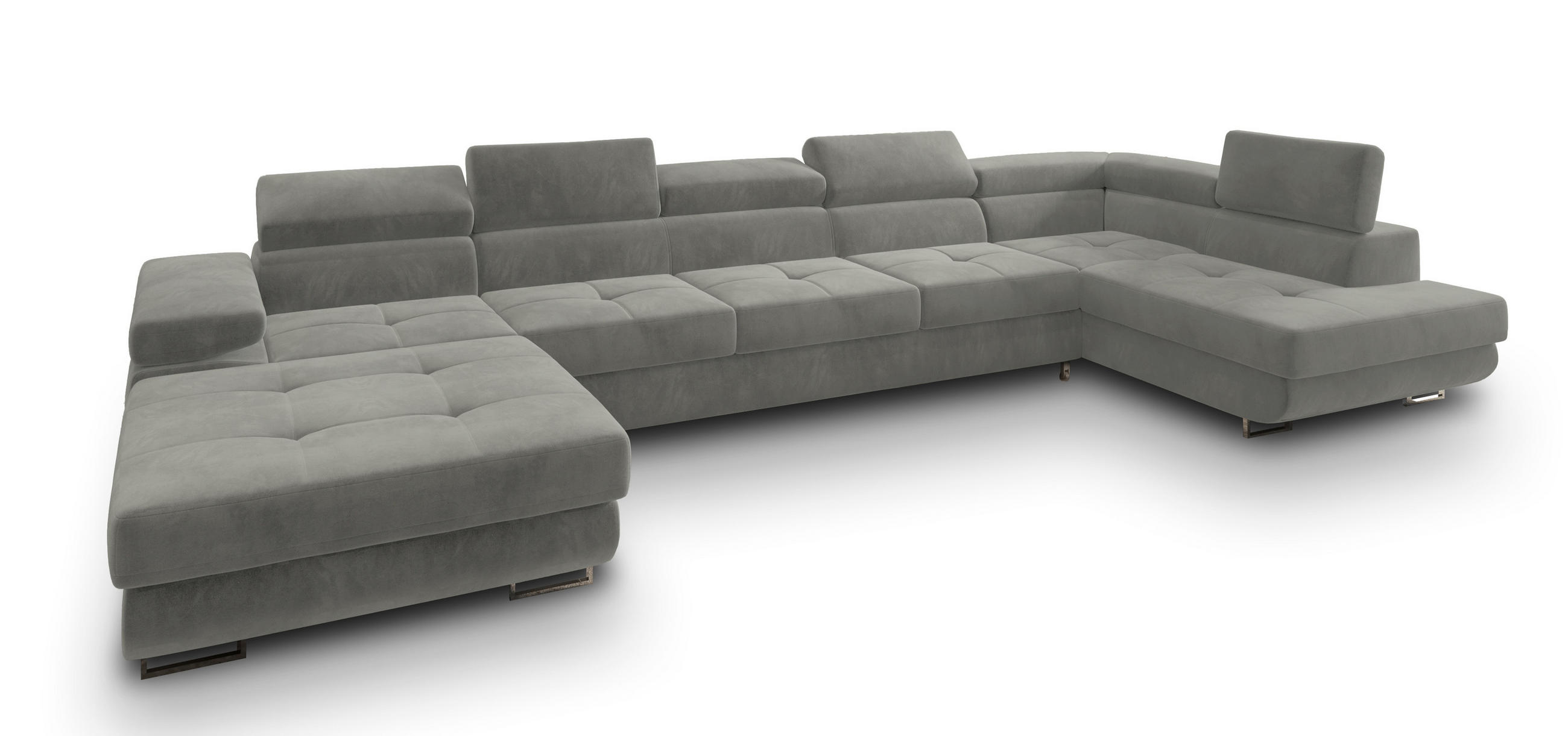 WOHNLANDSCHAFT TORIVA R-S Hellgrau Velours-Stoff mit Schlaffunktion - Hellgrau, Holz (418/90/202cm) - MASSENO
