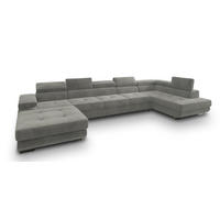 WOHNLANDSCHAFT TORIVA R-S Hellgrau Velours-Stoff mit Schlaffunktion - Hellgrau, Holz (418/90/202cm) - MASSENO