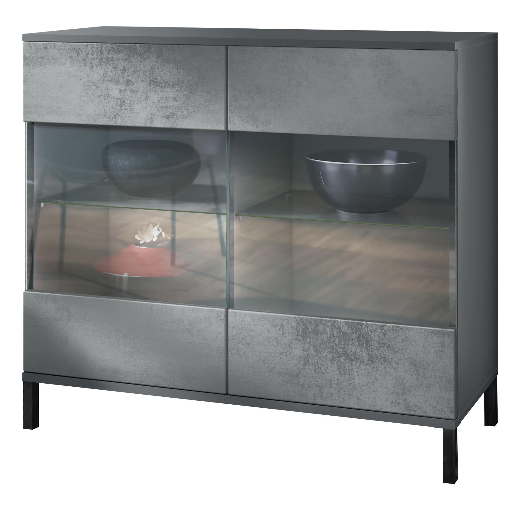 KOMMODE Bari Beton Dunkel Optik - Dunkelgrau, Holzwerkstoff (92.5/83.5/35cm) - Vladon