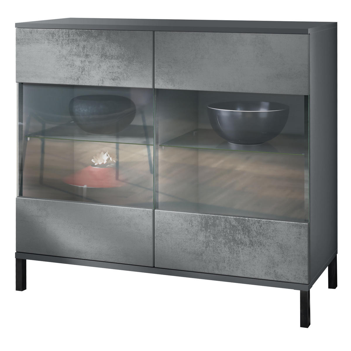 KOMMODE Bari Beton Dunkel Optik - Dunkelgrau, Holzwerkstoff (92.5/83.5/35cm) - Vladon