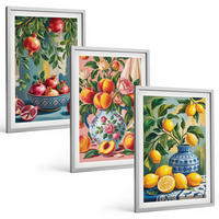 BILDER SET 3er Set - 40x60 cm Silberner Rahmen - Fruchtzusammensetzung von Granatäpfeln - Silberfarben, Kunststoff (40/60cm) - TULUP