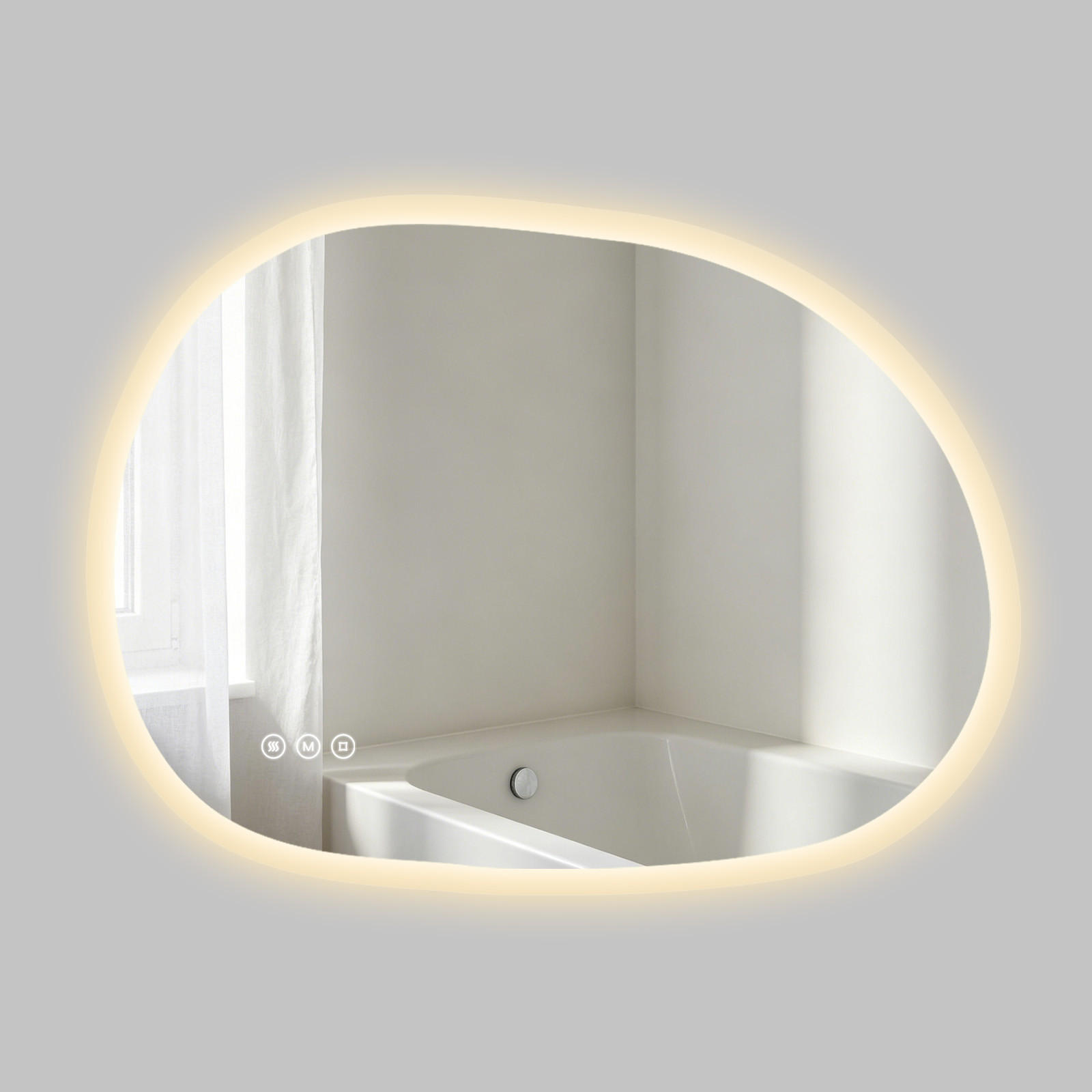 BADSPIEGEL mit Beleuchtung 60/80 cm asymmetrisch rahmenlos LED dimmbar mit Antibeschlag - Transparent, Glas (80/60/2.5cm) - S'AFIELINA