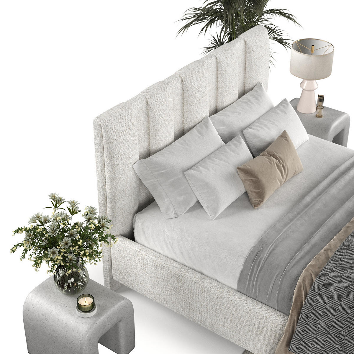 POLSTERBETT Loom 180/200 cm Creme im Neve Stoff - Creme/Naturfarben, Holz/Holzwerkstoff (180/200cm) - AltaBeds