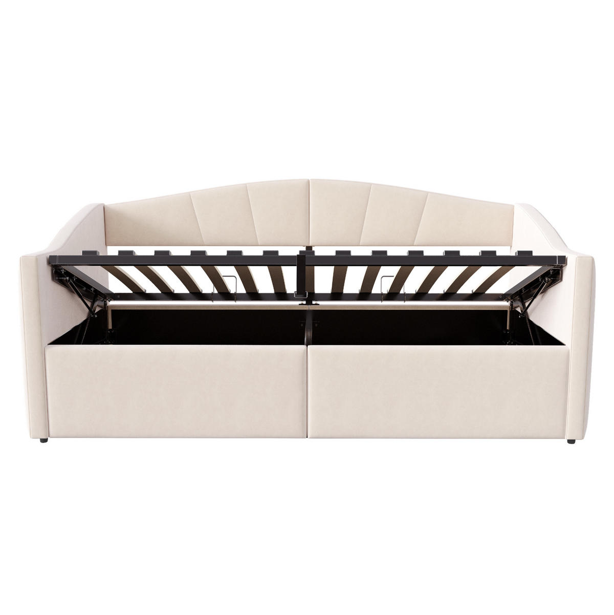 POLSTERBETT Sofabett 90/200 cm Beige mit hydraulischer Lagerung und Lattenrost aus Samt - Beige, Textil (90/200cm) - OKWISH