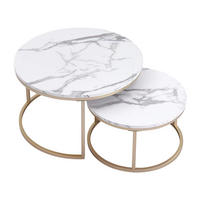 COUCHTISCH 2er-Set rund 60 cm Marmoroptik Wohnzimmertisch modern - Weiß, Metall (60/60/44.5cm) - Kaket