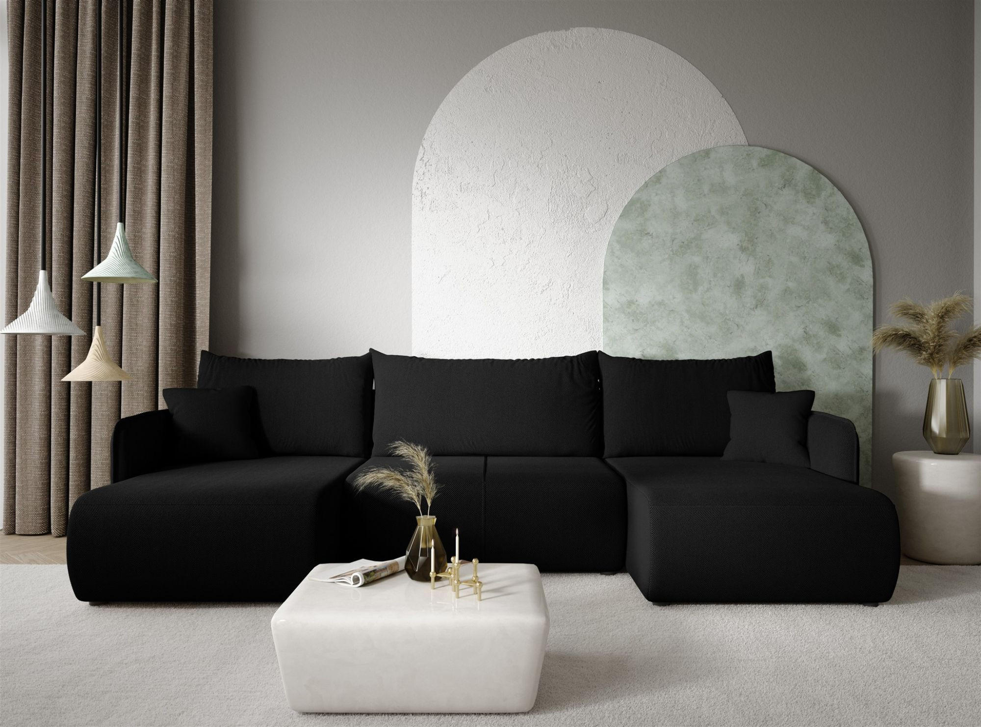 WOHNLANDSCHAFT Calgary - Schwarz, Holzwerkstoff/Textil (290/86/148cm) - Fun Möbel