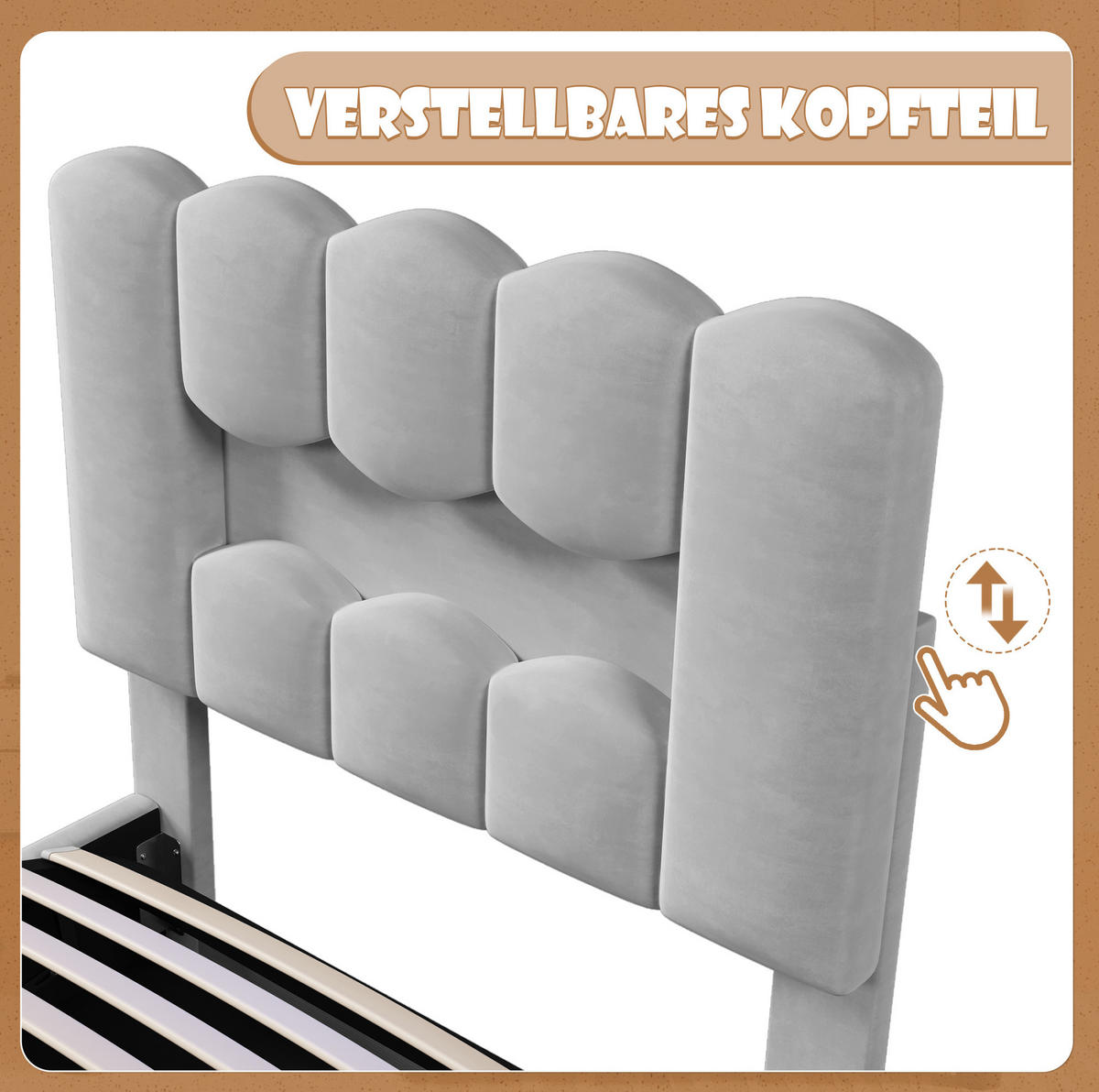 POLSTERBETT aus Samt 90x200 cm Grau mit LED-Beleuchtung, verstellbarem Kopfteil und hydraulischem Bettkasten - Grau, Textil (90/200cm) - Modfu