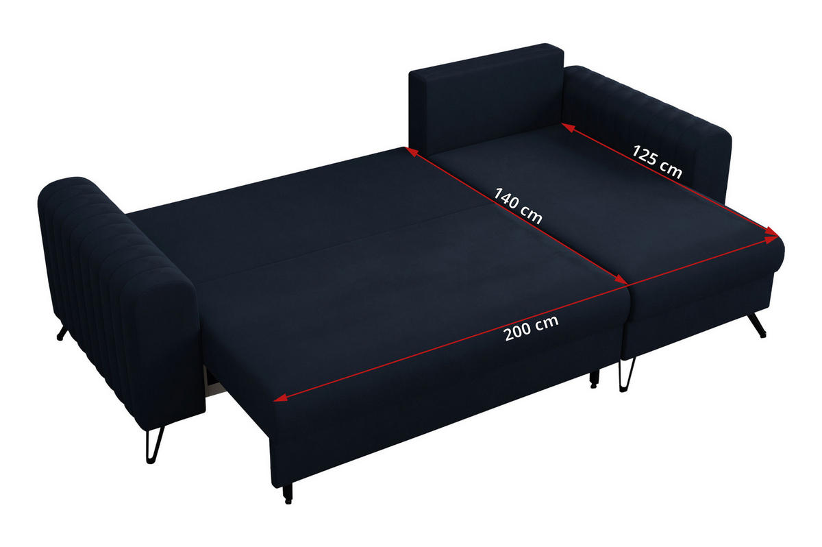 ECKSOFA Axel Samt Dunkelblau - Schwarz/Dunkelblau, Textil/Metall (242/140cm) - MKS