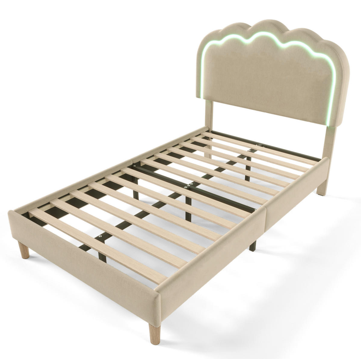 POLSTERBETT 90/200 cm Beige aus Leinen mit LED-Kopfteil - Beige, Textil (90/200cm) - OKMYHOME