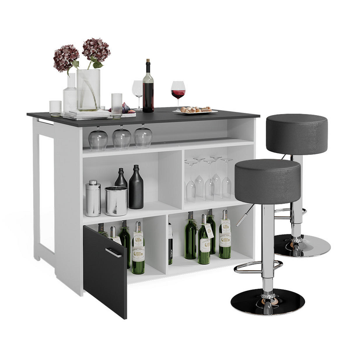 BARTISCH-SET Dominic Anthrazit/Weiß 116 x 37 cm mit 2 Barhockern - Anthrazit/Weiß, Holzwerkstoff (116/90.5/37cm) - Vicco