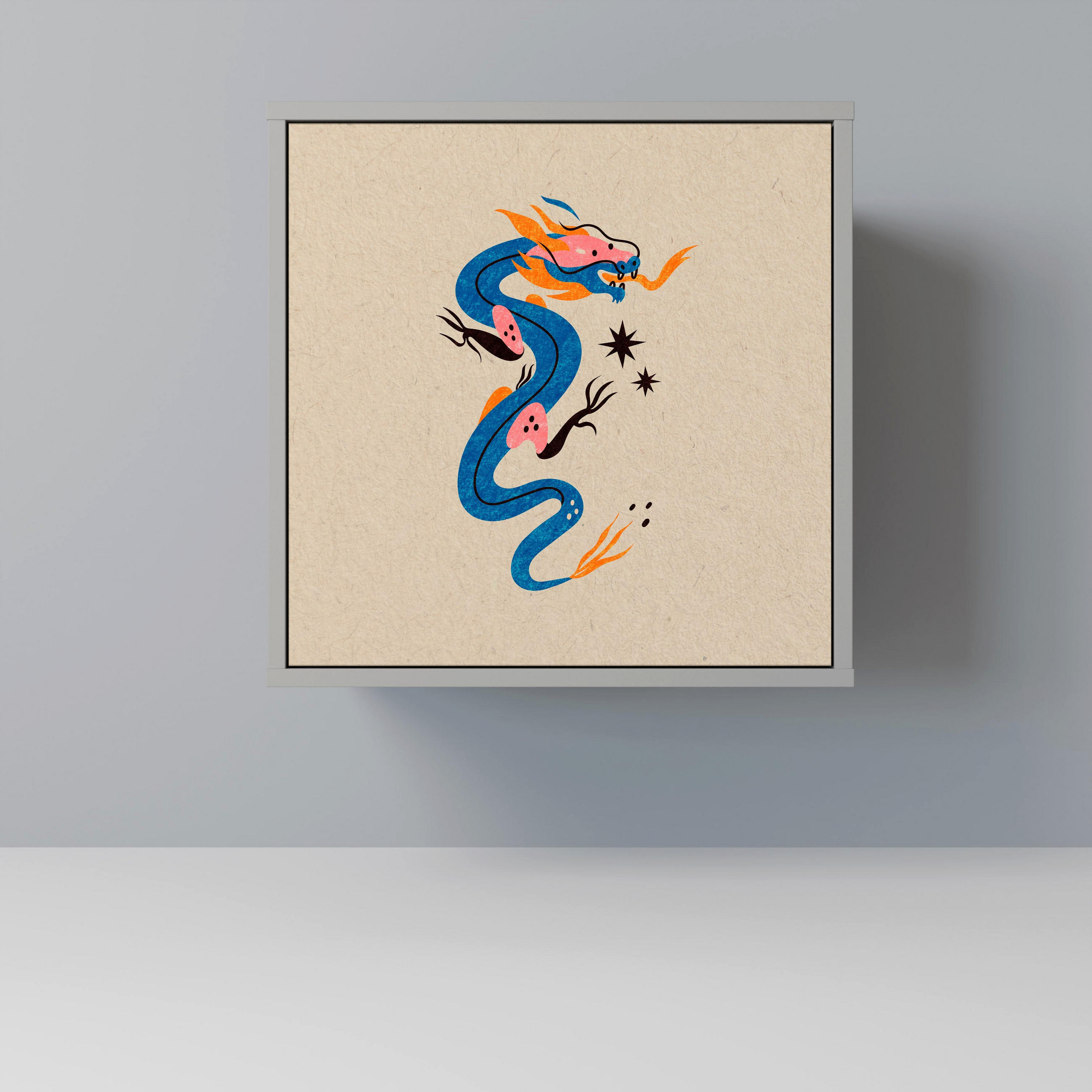 SIDEBOARD MYTHOLOGICAL CREATURES, Grau, 57,5x42x57,5 cm, Ohne Füße - Multicolor/Grau, Holzwerkstoff (57.5/57.5/42cm) - SpaceRebels