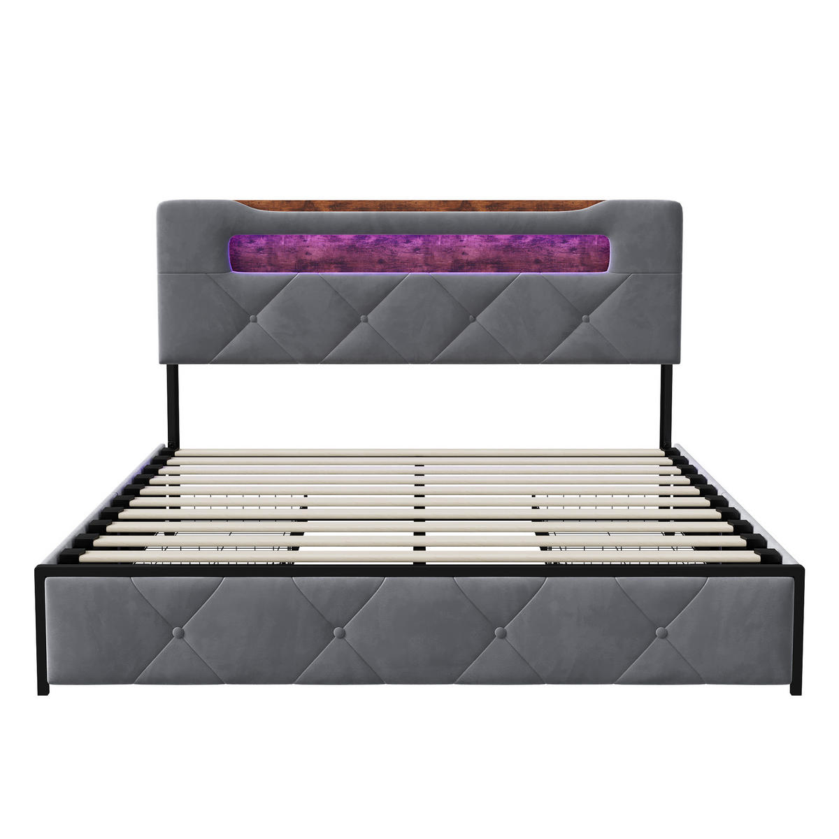 POLSTERBETT 140x200 cm Grau mit 4 Schubladen, LED Beleuchtung, Stauraum Kopfteil mit USB und Typ-C - Grau, Metall (140/200cm) - EuroLiving