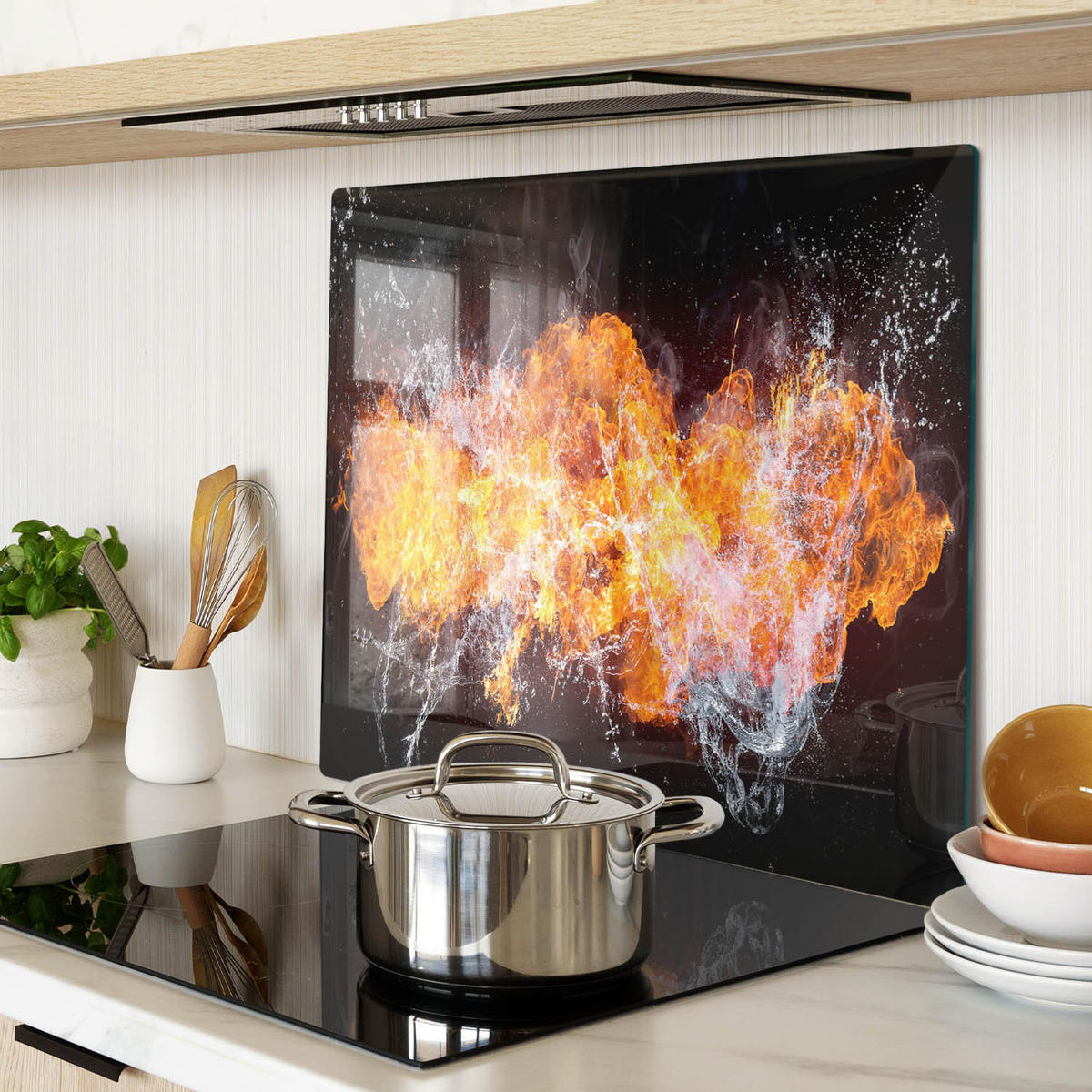 GLASPLATTE 60x52 cm Feuer und Wasser - Orange, Glas (60/0.4/52cm) - TULUP