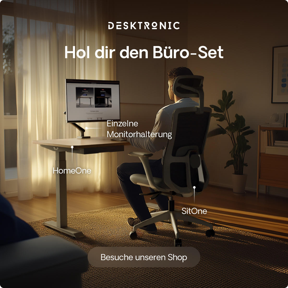 SCHREIBTISCH Elektrisch Höhenverstellbarer HomeOne 120x60cm Grau/Eiche mit Memory-Funktion, Anti-Kollisions Technologie - Eichefarben/Grau, Holzwerkstoff (60/120/72cm) - Desktronic