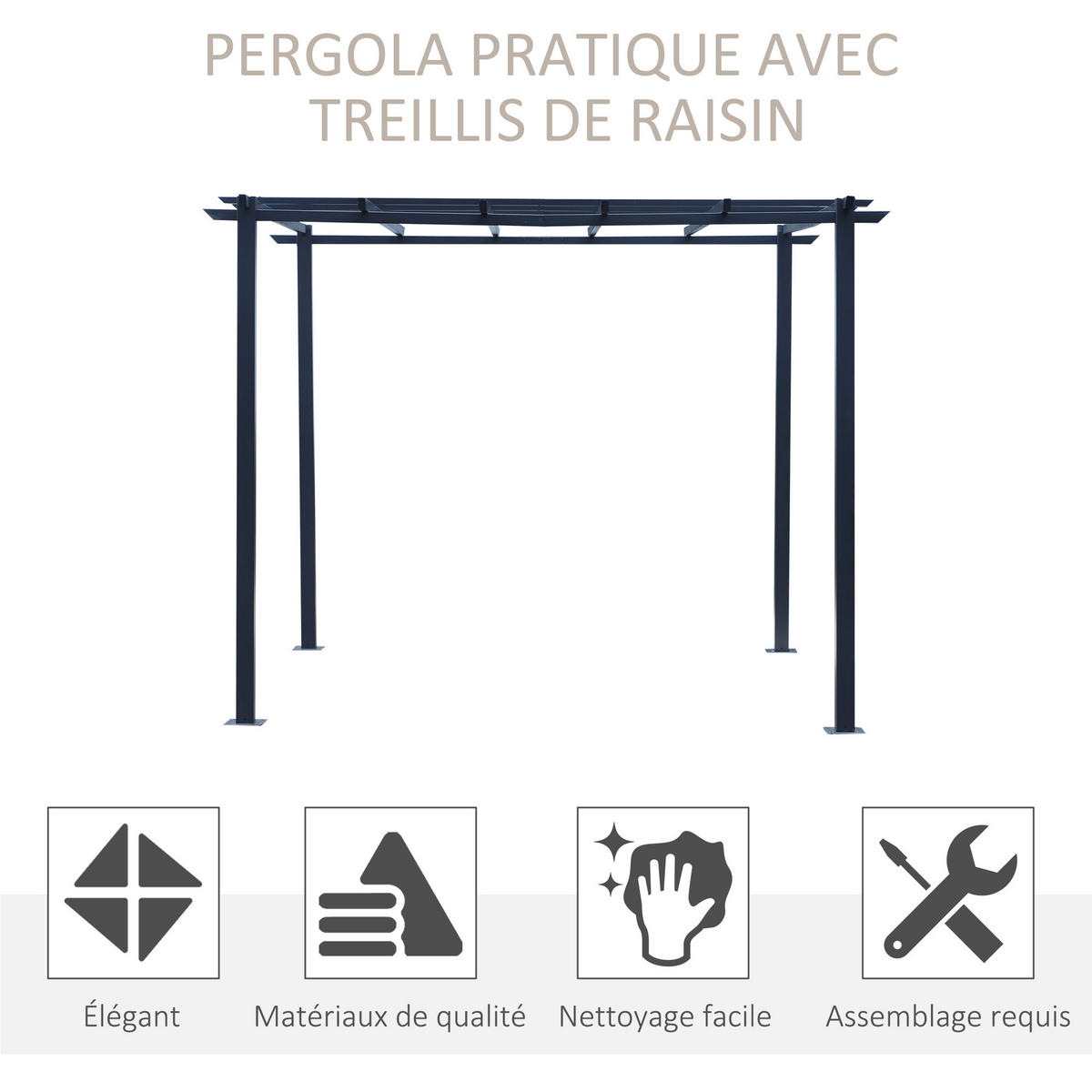 PERGOLA DE-12573 3x3 m mit dekorierbarem Dach Schwarz - Schwarz, Metall (295/230/297cm) - ComfortXL