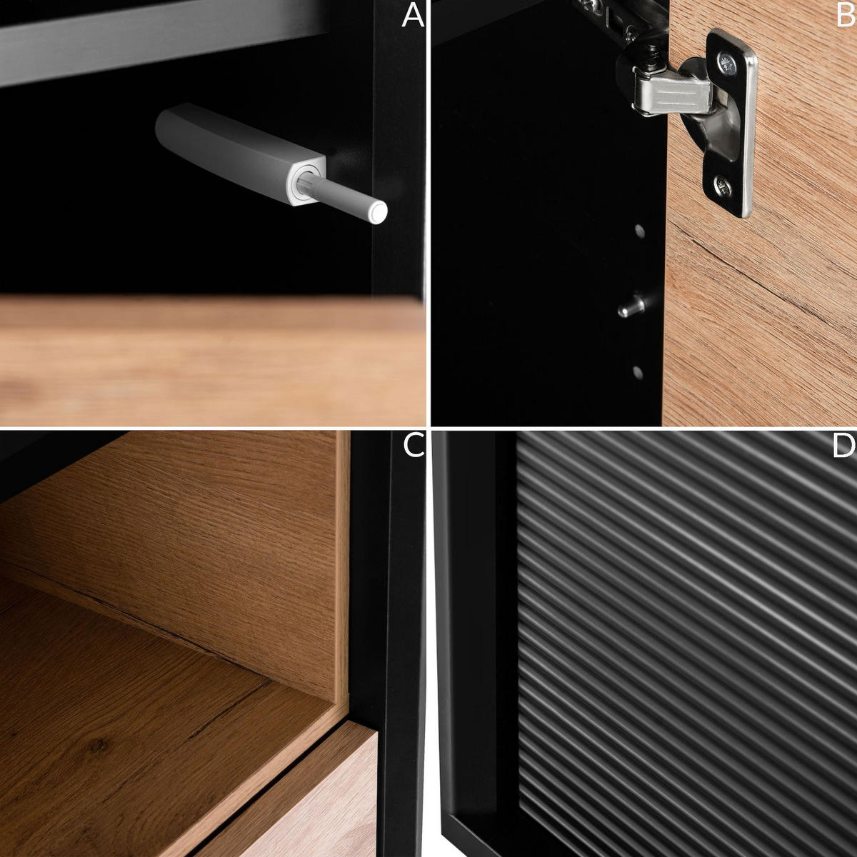 REGAL LOFTY mit Massivholzbeine, schwarz - Eichefarben/Multicolor, Holzwerkstoff (52/135/41cm) - KONSIMO®